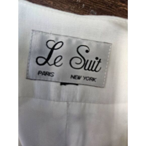 Le Suit Vintage 80's Suit Jacket Blazer Womens Size Large Off White Brown Trim - Picture 6 of 9